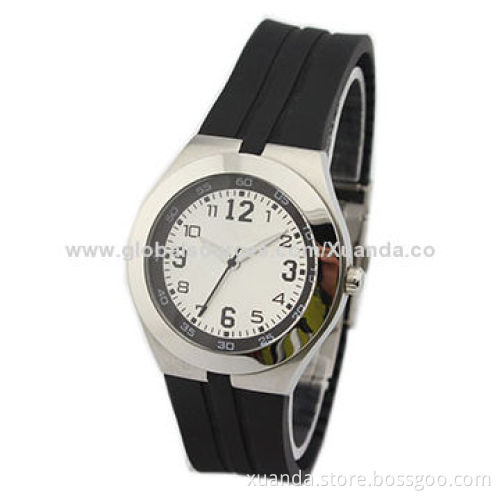 Quartz sports steel watches for men, rubber strap, 304 stainless steel case